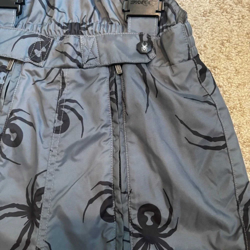 Spyder Men Grey Black Spider Print Thinsulate Insulated Ski Bib Shorts‎ Size M